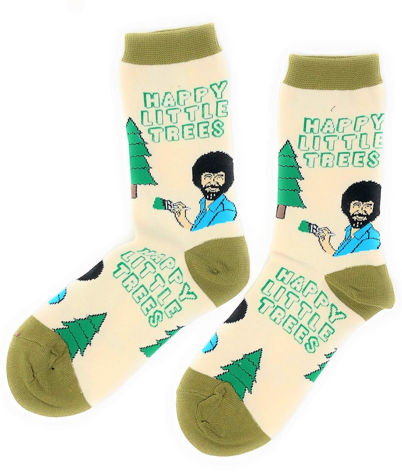 ooohyeah Men's Novelty Crew Exclusive Crew Socks for Bob Ross, Funny Crazy Dress Cotton Socks, Always Happy Trees, Size 8-13 - Image 4